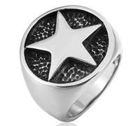 Tolldek Fedi nuziali in acciaio inox da uomo, 22,3 mm, con sigillo a stella, anello di fidanzamento punk rock, argento, acciaio inox, Senza zirconi