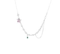 Tolldek Genuino Donne Collane Au 375/585/750 Bianco Oro Collana Donna Pendente Fiori Con Laboratorio Creato Smeraldo Taglio Rotondo Verde, Oro Bianco 9K/14K/18K Catena Donne, 40+5, Oro bianco 14