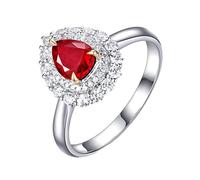 Tolldek Gioielli in vero oro bianco Au750, anelli dell'amicizia, classici coppia di anelli con taglio a goccia 0,92 carati, rubino rosso, anello di diamanti 18 carati, senza allergie, Oro bianco 18