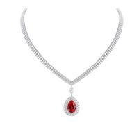 Tolldek Gioiello in vero oro bianco 750 18 carati, collana da donna con ciondolo, collana classica da donna con goccia da 5,43 carati, realizzata in rubino rosso, Au750, regalo da donna