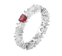 Tolldek Gioiello in vero oro bianco 9 K/14 K/18 K, anello per partner eterno, con taglio a cuore, realizzato in rubino moissanite rosso bianco, Au 375/585/750 bianco e oro, anallergico, Oro bianco 9 K