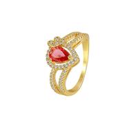 Tolldek Gold Au375/585/750 - Anello solitario a goccia con laboratorio, taglio rotondo rubino rosso, coppia di anelli in oro giallo 9 K/14 K/18 carati, misura 47 - 65, Oro giallo 9 carati (375