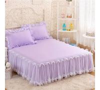 Tolldek Gonna da letto con 2 federe da 180 x 200 cm, set da 3 pezzi, calda, in pizzo, tinta unita, protezione per materasso in poliestere, colore viola, sotto il letto, protezione per letto a molle e