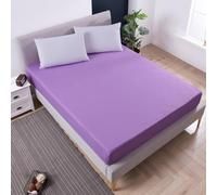 Tolldek Lenzuolo con angoli elasticizzati, 183 x 190 cm, con angoli elasticizzati, in tinta unita, in poliestere, colore viola, sotto il letto, come protezione per materasso