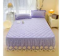Tolldek Lenzuolo con angoli elasticizzati con 2 federe, tinta unita con motivo ricamato in poliestere, cotone, 3 pezzi, set di biancheria da letto, comfort per il sonno, viola, 180 x 200 cm