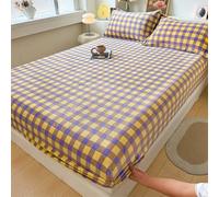 Tolldek Lenzuolo con angoli elasticizzati giallo e viola, antiscivolo, motivo a griglia, con elastico, in velluto di latte, set di biancheria da letto, sotto il letto, protezione per materasso, 200 x