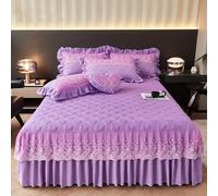 Tolldek Lenzuolo con angoli elasticizzati, in tinta unita, con motivo in pizzo ricamato, in poliestere, cotone, colore viola, protezione sotto il letto, 180 x 220 cm