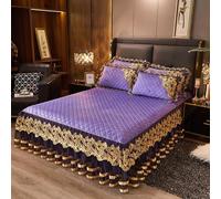 Tolldek Lenzuolo con angoli elasticizzati viola, lavabile, tinta unita con motivo ricamato in poliestere, per biancheria da letto e biancheria da letto, sotto il letto, come protezione, 200 x 220 cm