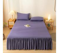 Tolldek Letto Gonna 200 x 220 cm, lavabile, copriletto in tinta unita, coprimaterasso in poliestere e cotone, per topper, colore viola, sotto il letto