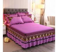 Tolldek Mantovana da letto in pizzo, 180 x 220 cm, in tinta unita, stile classico, in cotone, colore viola, sotto il letto, protezione per materasso