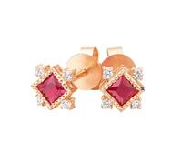 Tolldek Orecchini 9 K/14 K/18 K, in vero oro rosa, rosso 0,3 carati, stile classico, da donna, taglio principessa, moissanite Boho Au 750/585/375, Oro rosa 18 carati (750), Rubino Moissanite