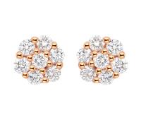 Tolldek Orecchini a perno 9 K/14 K/18 K, in vero oro, bianco, da laboratorio, con diamanti e fiori, taglio rotondo, senza nichel, Au 750/585/375, Oro rosa 9 carati (375), Laboratorio Creato Diamante
