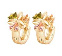 Tolldek Orecchini da donna in oro 14 carati gioielli genuini da donna in cristallo rosa colorato granato fiori triangolo orecchini a cerchio taglio triangolare, orecchini da donna Au 585 gioielli