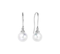 Tolldek Orecchini da donna in oro bianco 9 K/14 K/18 K, con perle bianche 7,5 - 8 mm, taglio rotondo, in vero oro moissanite Boho 18/14/9 carati, Oro bianco 18 carati (750), Perla Moissanite