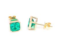 Tolldek Orecchini in vero oro giallo 9 K/14 K/18 K, orecchini classici con taglio quadrato 1/2 ct, laboratorio creato verde smeraldo, oro Au 375/585/750, anallergici, oro 9 K, Smeraldo creato in