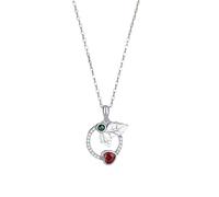 Tolldek Oro bianco 9 K/14 K/18 K Collana da donna in vero oro, ciondolo a forma di foglia con laboratorio creato rubino taglio a cuore rosso, Au 375/585/750 oro bianco donna regalo 40 + 5, Oro bianco