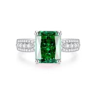 Tolldek Platinum PT950 - Coppia di anelli in vera gioielleria, classico, con laboratorio, con smeraldo verde taglio rettangolare, anello con moissanite platino, misura 56 (17,8)