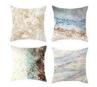 Tolldek Set di 4 federe decorative, in marmo e pietra, in poliestere, decorative, morbide, per divano, letto e decorazione per la casa, marrone, blu, viola, 40 x 40 cm