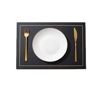 Tolldek Set di 6 tovagliette per soggiorno, in pelle PU, colore nero, rosso, 1,8 mm, reversibile, bicolore con linee dorate, quadrate, lavabile, vintage, per la casa e il ristorante, 30 x 43 cm