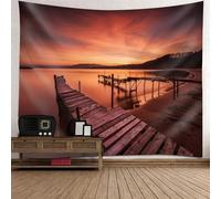 Tolldek Tappeto da Parete Naturale Paesaggio 240 x 220 cm Riva del Mare Ponte di Legno Tramonti Arazzo Arazzo Arancione Marrone Arazzo Decorazione Casa Soggiorno Camera da Letto