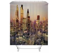 Tolldek Tenda da doccia colorata, in tessuto, per edificio della città, per la notte, per il bagno, in poliestere, ad asciugatura rapida, lavabile, per il bagno, con anelli per tende da doccia