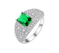 Tolldek Tsavorite - Anello in oro bianco 375 9 carati, taglio rettangolare, con moissanite, misura 47-65, Oro bianco 9 carati (375), Tsavorite