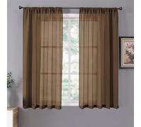 Tollpiz Tenda corta velata per soggiorno, in lino, testurizzata, trasparente, filtrante la luce, tenda con tasca per asta, per camera da letto, 96,5 x 137,2 cm di lunghezza, marrone, set di 2 pannelli