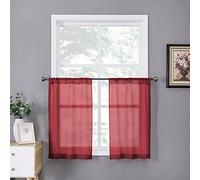 Tollpiz, Tende Corte Semi-Trasparenti a Effetto Lino con Tasche per Asta, Tende Leggere per Cucina e Bagno, 63,5 x 61 cm, Rosso Bordò, Set di 2 Pannelli