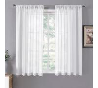 Tollpiz Tende corte velate in lino testurizzato, per soggiorno, con tasca per bastone, per camera da letto, 106 x 114 cm di lunghezza, colore bianco, set di 2 pannelli