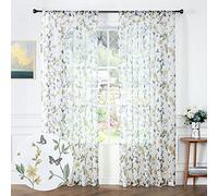 Tollpiz Tende trasparenti con motivo floreale e farfalla per camera da letto, in voile con tasca per asta e finestra, corte per soggiorno, 137,2 x 114,3 cm, set di 2 pannelli