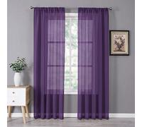 Tollpiz Tende velate in lino testurizzato, per camera da letto, filtrano la luce, con tasca per asta, in voile, per soggiorno, 137 x 213 cm di lunghezza, colore: viola reale, set di 2 pannelli