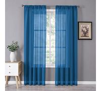 Tollpiz Tende velate in lino testurizzato, per camera da letto, filtrano la luce, con tasca per asta, tende in voile per soggiorno, 137 x 213 cm di lunghezza, blu classico, set di 2 pannelli
