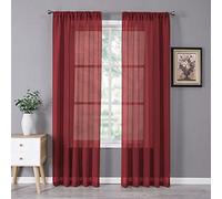 Tollpiz Tende velate in lino testurizzato, per camera da letto, filtrano la luce, con tasca per asta, tende in voile per soggiorno, 137 x 213 cm di lunghezza, rosso bordeaux, set di 2 pannelli