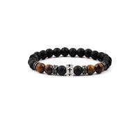 TOLOWOBK Bracciale in pietra naturale da uomo con perla e bracciale a croce occhio di tigre regalo di Natale compleanno per papà figlio nonno marito fidanzato, Acciaio inossidabile, Senza Gemme