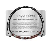 TOLOWOBK To My Grandson from Grandma, I Love You Morse Code Bracciale per nipote uomini ragazzi, braccialetti personalizzati fatti a mano con messaggio ispiratorio in acciaio inox, miglior regalo, 7 11 inch, Acciaio inossidabile, Nessuna pietra preziosa