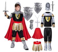 TOLOYE Costume Cavaliere Bambino, Costume Cavaliere Medievale con Casque Épée Bouclier Cape, Costume Carnevale Cavaliere, Regalo per Bambino, Costume Cavaliere Bambino per Compleanno Cosplay (XL)
