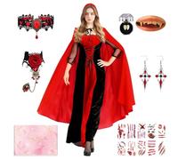 TOLOYE Costumi da vampiro da donna, costume da vampiro di Halloween, abito gotico vintage con mantello sanguigno in pizzo, collana che succhia il sangue, vestito da vampiro adatto per cosplay