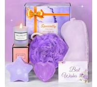 TOLOYE Set Regalo Donna, Pacchetto Cura di Sé Rilassante, Sali da Bagno, Candela Profumata, Maschera per gli Occhi, Set di Coccole per Regali Donna, Regalo Compleanno Migliori Amici (Viola)