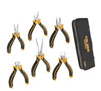 TOLSEN Set di 6 mini pinze a becco ago, diagonale, a becco lungo, a becco piegato, per taglio finale e pinze combinate per artigianato, riparazione elettronica e gioielli, con custodia