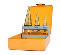 Tolsen Tools Kit 3 Punte Coniche in Acciaio HSS per Trapano in Acciaio, Punte Trapani 3 Pezzi di 4-12/20 / 32mm Superficie del rivestimento in titanio