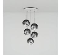 Tom Dixon Lampada a sospensione Melt Mini Round, cromata, Ø 73 cm, a 5 luci. Tom Dixon
