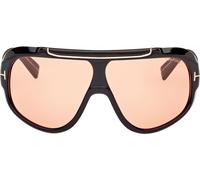 Tom Ford RELLEN FT1093 Oversized Shield Sunglasses - Photochromic Brown Lenses, Glossy Black Frame