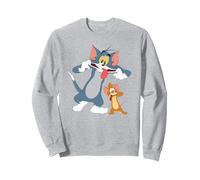 Tom & Jerry Funny Faces Felpa, Unisex per Adulti, Grigio Melange, S