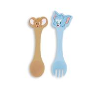TOM & JERRY - Set cucchiaio e forchetta in silicone per neonati - a partire dai 6 mesi - manico ergonomico - apprendimento dell'autonomia - licenza ufficiale