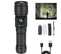 Tom-shine Potente Professionale Torcia LED con Zoom - Ricaricabile USB-C 5000mAh, 9 Modalità + Luce Laterale & Display Batteria, IPX4 Impermeabile per Caccia, Campeggio, Emergenze