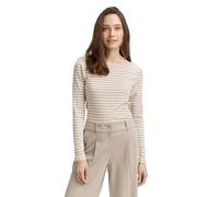TOM TAILOR 1047730 Maglietta a Maniche Lunghe, 38574-Taupe Offwhite Tee Stripe, XXL Donna