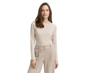 TOM TAILOR 1047730 Maglietta a Maniche Lunghe, 38574-Taupe Offwhite Tee Stripe, XXL Donna