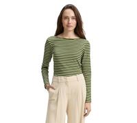 TOM TAILOR 1047730 Maglietta a Maniche Lunghe, 38582-Green Offwhite Tee Stripe, XS Donna
