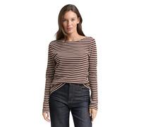 TOM TAILOR 1047730 Maglietta a Maniche Lunghe da Donna, 39137-brown Offwhite Tee Stripe, M