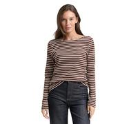 TOM TAILOR 1047730 Maglietta a Maniche Lunghe da Donna, 39137-brown Offwhite Tee Stripe, S